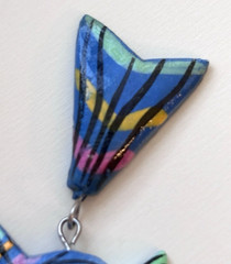 VTG Dangle Fish Earrings Hand-Painted Wood Silver-tone Metal Tropical Blue 3”L