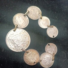 Vtg Coin Bracelet AUSTRALIA 1943-1944 FLORIN Sterling Coins 7” 8 coins silver