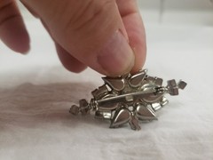 Vintage Brooch Black And Clear Stones, Silvertone