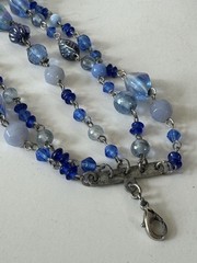 Vintage Blue Art Glass Bead Tassel Necklace 5 Strand Bracelet Set Boho Y2K L017