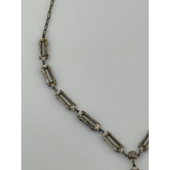 Antique Art Deco Rhinestone Flower Y Drop Necklace Silver Tone READ