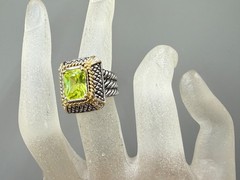 ESTATE GOLD SILVER PLATED MIX METAL CABLE LIME GREEN CRYSTAL UNISEX RING SIZE 5
