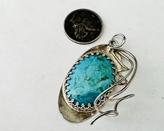 Sterling Silver 925 Abstract Turquoise Vintage Modernist Retro Pendant Handmade