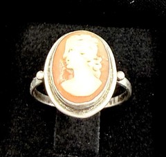 800 Silver 2-Tone Antique Art Deco Italy Real MOP Lady Cameo Ring Size 6.75