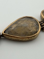 Vintage Brass Statement Bracelet Rutilated Quartz Mixed Stone Peacock Engraving