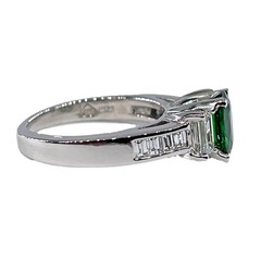 Vintage GIA 2.46ctw Natural Green Cushion Cut Tsavorite Diamond Platinum Ring