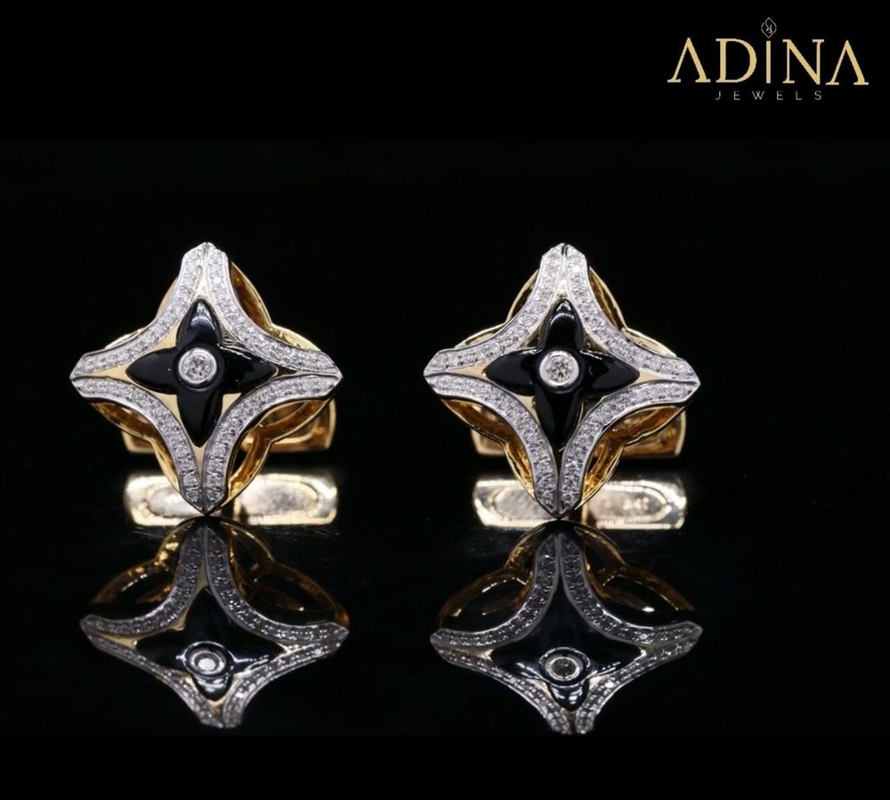 MOTIF Brooch, Silver Gold Pated, Onyx & Zircon