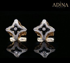MOTIF Brooch, Silver Gold Pated, Onyx & Zircon