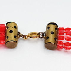 Vintage Red Multi Strand Plastic Square Beaded Solid & Clear Bead Necklace 48 In