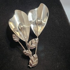 Large Vintage 3.8″ Sterling Silver Calla Lilly Brooch Pin 17.75 Grams