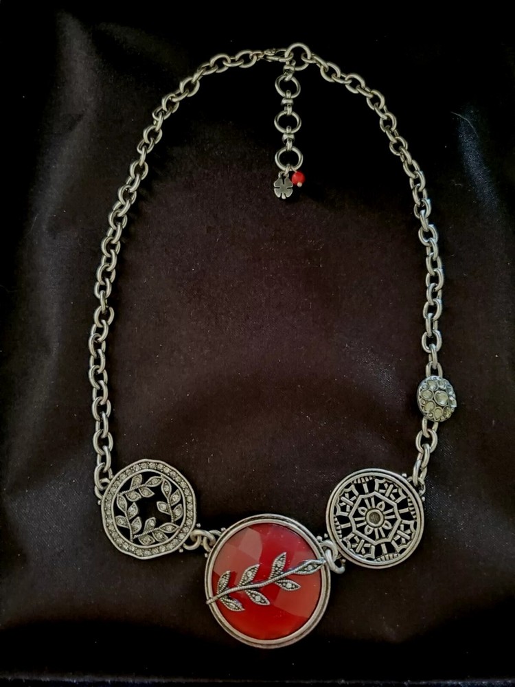LUCKY BRAND Vintage Necklace Pewtertoned Metal with Semi-precious Stone Accents
