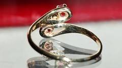 14k yellow gold 3-stone sz 6.25 ring 0.15ct natural diamond, treated ruby 1.3g