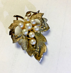 Sterling Silver Gold Vermeil Pearl Marcasite Leaf Pin Brooch Signed CREED 10.8g