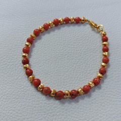 VintageNatural Coral Round Beads Bracelet Italy Coral Handmade Gemstone Bracelet