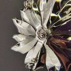 Vintage 3D Flower Brooch Pin Brushed Silver Tone Curled Petals Retro 1960s 2″