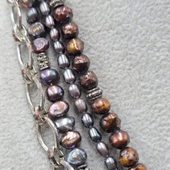 Vintage Multiple Strands PEARLS Bead Necklace Silver tone 18″