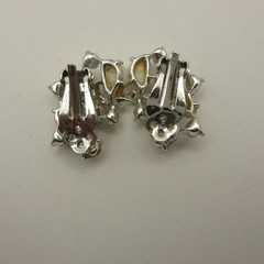 Vintage Rhinestone Earrings Iridescent Enamel Silver Tone Clip On ONE MISSING AB