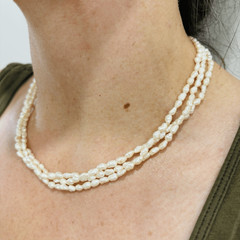 Vtg Genuine Fresh Water Rice Pearls Multi-strand Necklace Silver Stamped Clasp