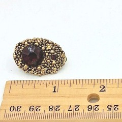 Vtg Gold Tone Purple Rhinestone Earrings Textured Oval 1.25″ Clip On