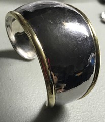 STERLING SILVER SUZANNE ST. CLAIR SIGNED CUFF BRACELET Earrings 53g Copper Trim