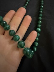 Malachite Bead Necklace Graduated Green Stone Vintage 25 Inch Long Strand