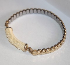 Vintage 1/20 10K GF Carved Flower Coral Stretchable Flexible Bangle Bracelet