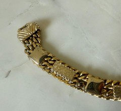 Vintage Gold Tone Chunky Link Bracelet Textured Squares Fold Over Clasp 7.5”