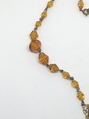 ANTIQUE ART DECO/NOUVEAU CZECH CITRINE GLASS PENDANT W/CRYSTAL CHAIN-ENAMELED