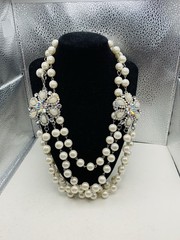 Dazzling AB Rhinestone Vintage Hollywood Glamorous Layered Faux Pearl Necklace