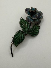 Antique 800 Silver Enamel Filigree Floral Brooch Trombone Clasp Cont’l – c1900