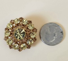 Vtg Signed Austria Peridot Green Amber Topaz Brown Rhinestone Dome Brooch