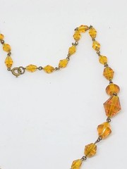 ANTIQUE ART DECO/NOUVEAU CZECH CITRINE GLASS PENDANT W/CRYSTAL CHAIN-ENAMELED