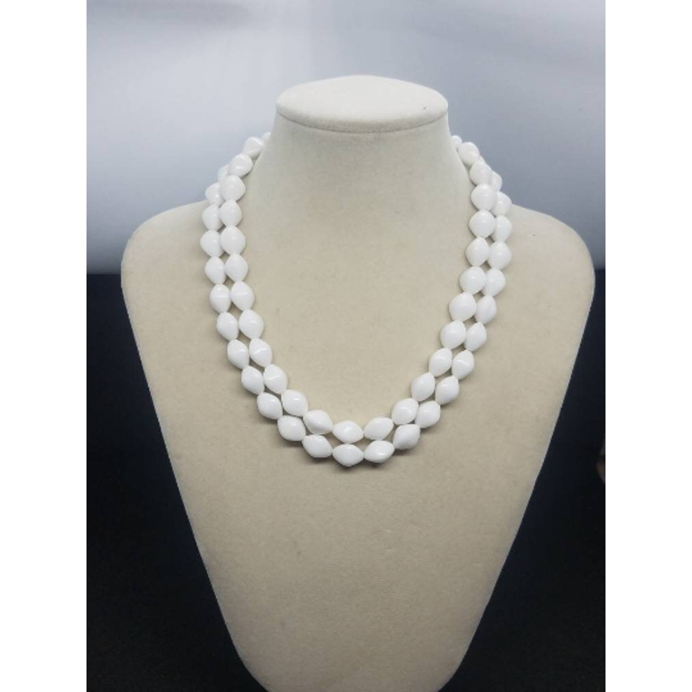 Vintage Hong Kong multi strand necklace white double strand acrylic bead