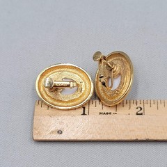 Vintage Napier Clip on Earrings Gold Plated White Cabochon 1 1/8″