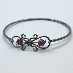 VTG MILLEFIORI RED BLUE SILVER BANGLE BRACELET TENSION HOOK CLASP FLORAL