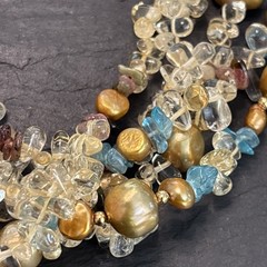 14k Yellow Gold Clasp 5-Strand Quartz Assorted Gemstones Necklace Vintage 18”