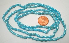 Vintage Blue Turquoise Freshwater Rice Pearl Necklace 35″