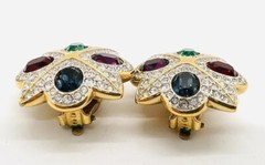 SWAROVSKI Multicolored Jewel Tone Crystal Earrings Signed Vintage Jewelry