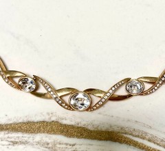 Vintage SAL Necklace Swarovski Crystals 15 Inch Gold Tone Signed 3+ Great Stones