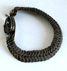 Antique Sterling Silver Snake Bracelet Double Row Circular Coil Links & Filigree