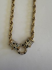 Vintage JACKIE COLLINS Rhinestone Cat Panther Leopard Gold Plated Necklace