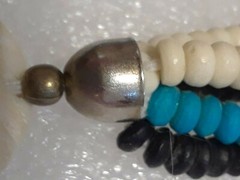 Vintage, Blue, off-white, black, handcrafted chunky beaded necklace.