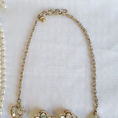 Lot Necklace Brooch Earring Pink Pearl Rhinestone Glass AB Beads Vintage Jewelry
