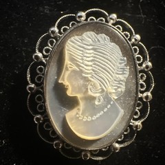 Vintage Brooch Silver Sterling Sorrento Pin Pendant Mother of Pearl Bali Cameo