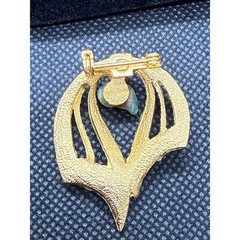 VTG Gold Tone Abstract Textured Brooch Pendant Green Stone Mid Century Modern