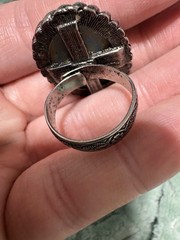 Vintage Silver Tone Oval Cameo Ring Sz 6 Blue White Portrait Bezel Set