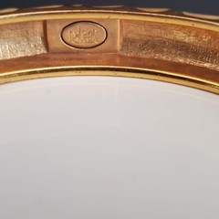 Vtg JOAN RIVERS Hinged Bangle Cream and Copper Enamel Mosiac Gold Tone Signed
