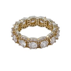 Sterling Silver 925 Gold-Tone Cubic Zirconia Eternity Wedding Band | Size 7