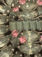 VTG Pale Green Navette Baguette Prong Set Brooch Pink Accents BUDDING FLOWER