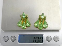 Vintage Kramer Goldtone Metal and Green Rhinestone Clip on Earrings 7/8 Inch